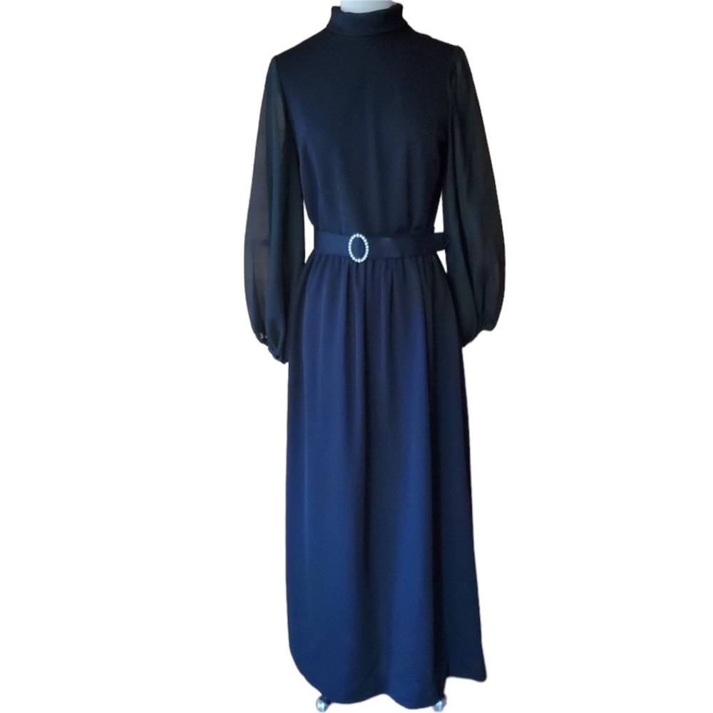 1970s Black, Sheer Sleeves, Gown